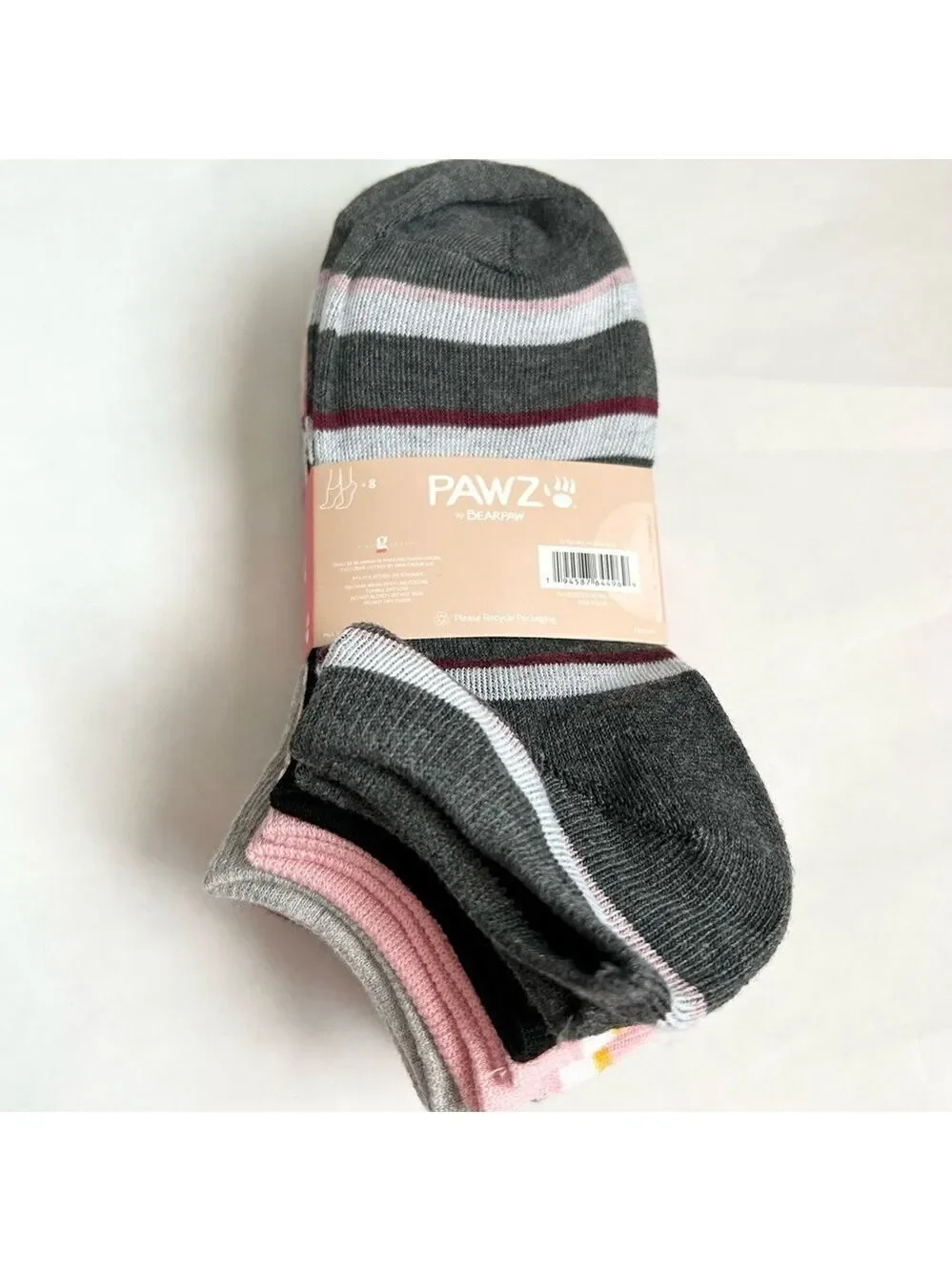 Pawz by Bearpaw Low-cut Ankle Socks Stripes 8 Pairs Size 5 to 10